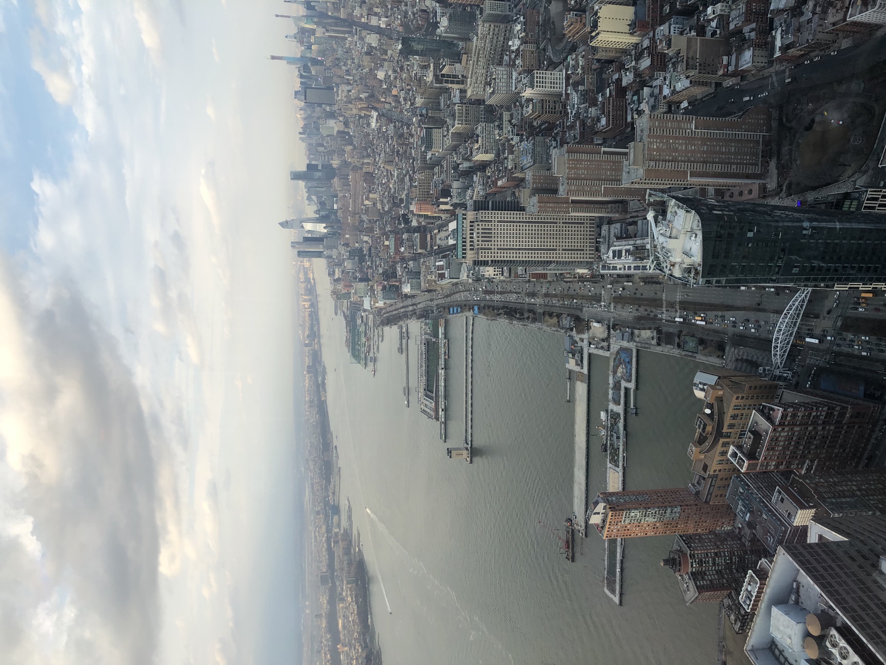 View over the Hudson River and Manhattan from high above the city